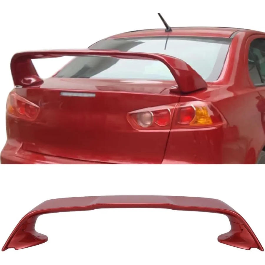 EVO Style Painted Rear Trunk Lid Spoiler Wing Lip for 20082017 Mitsubishi Lancer ABS Plastic Design with Rally Red Metallic Fin