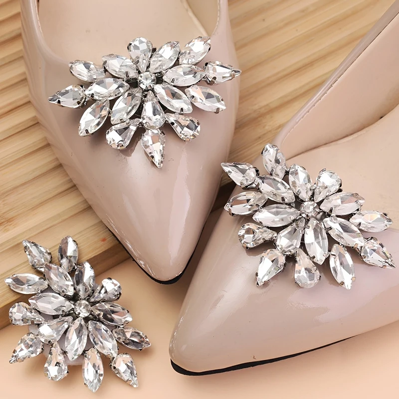 Crystal Shoe Clip Charm Detachable Silver Glass Rhinestone Shoe Buckle Fashion Shoe Decoration Clip on Jewelry Accessories Decor