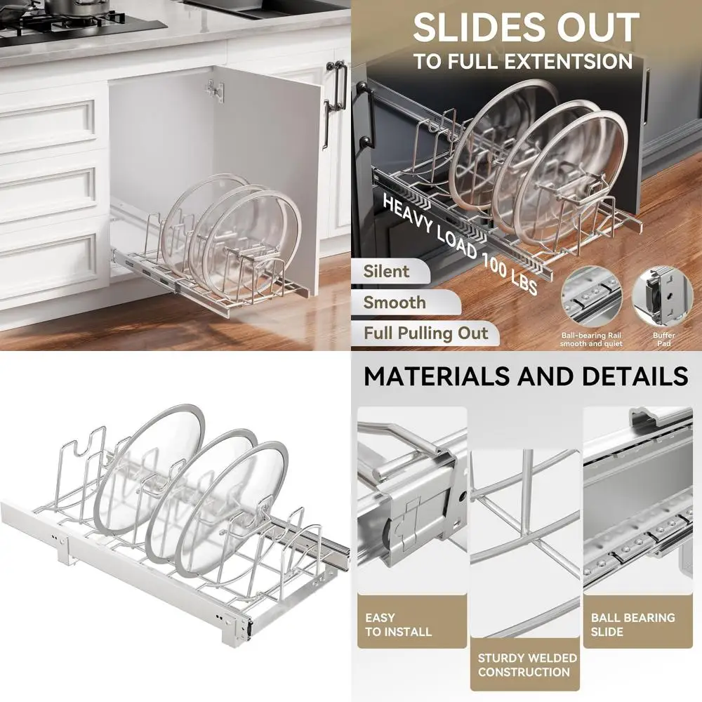 

Выдвижной органайзер для крышки кастрюли, стеллаж для хранения кухонного шкафа, 12 Вт x 22D, перегородки с удлинителем проводов