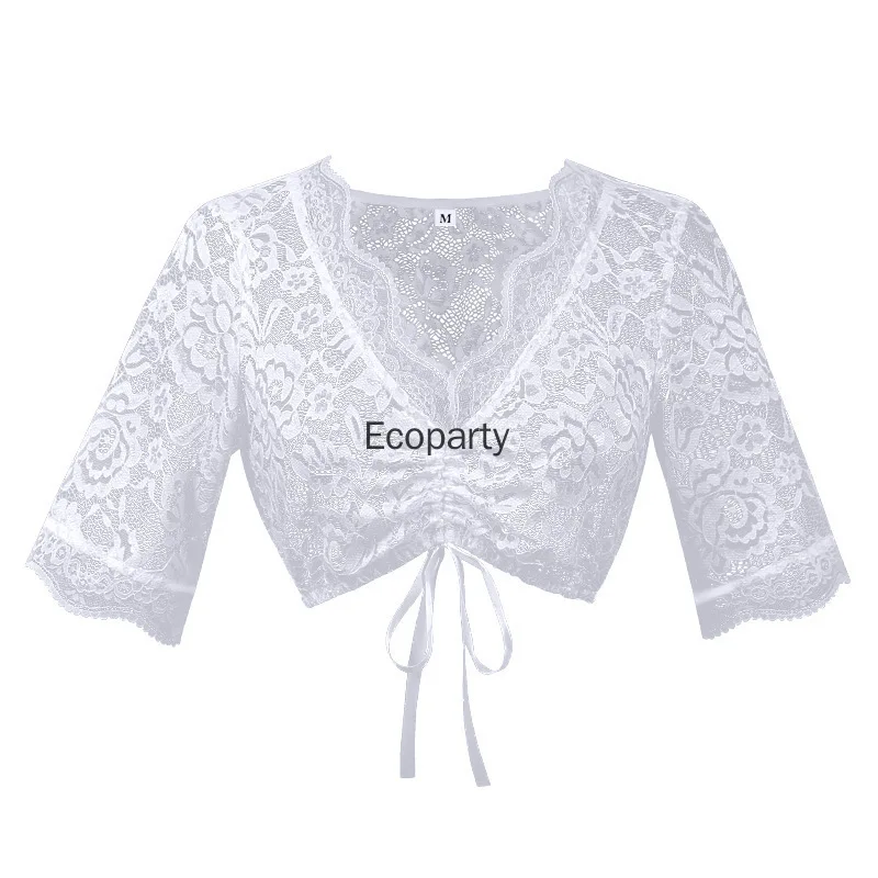 New Women Bavarian Oktoberfest Costume Top Sexy Lace Hollow Out Sheer Dirndl Costumes Traditional Beer Festival Party Crop Tops - Image 2