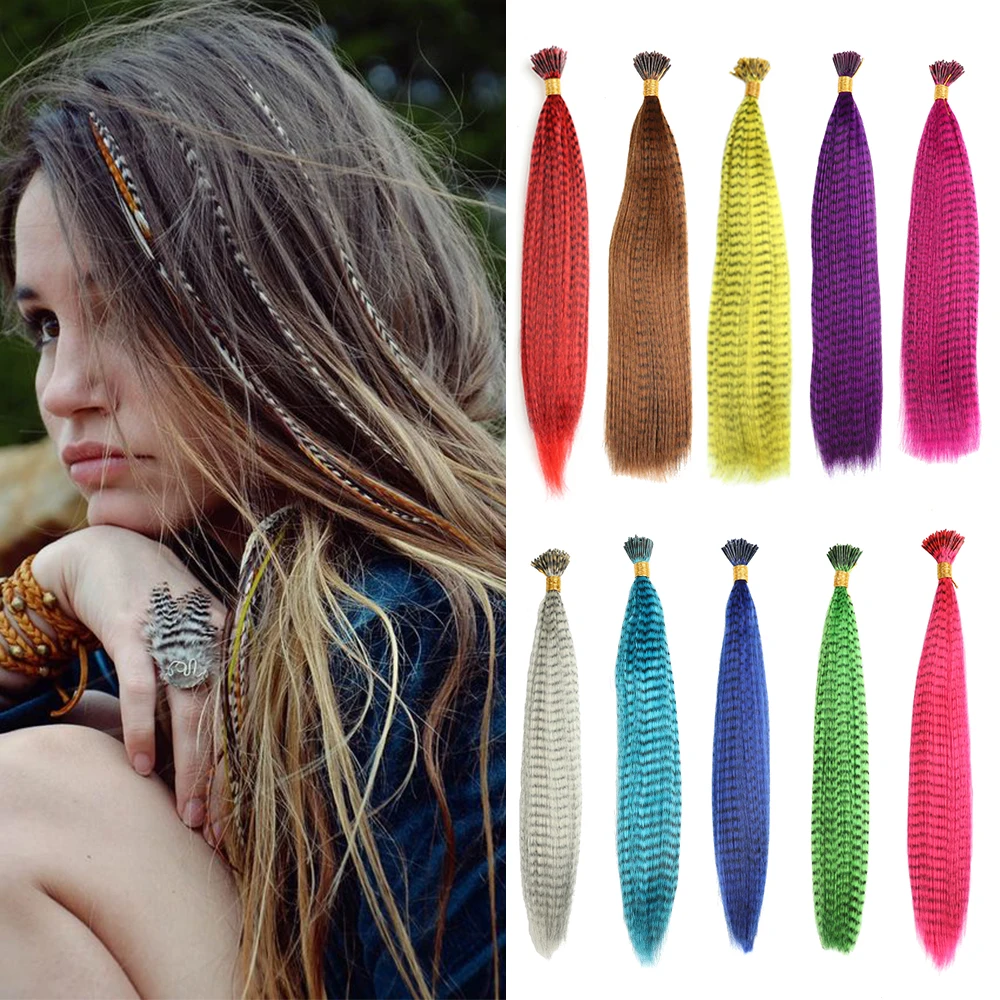 HAIRSTAR Colored Strands of Hair Extension False Rainbow Overhead Fake Coloring feather for Hair Synthetic