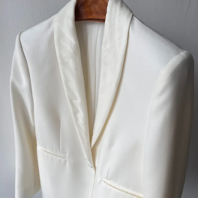 봄 하이 엔드 새로운 무거운 실크 울 흰색 정장 여성 블레이저