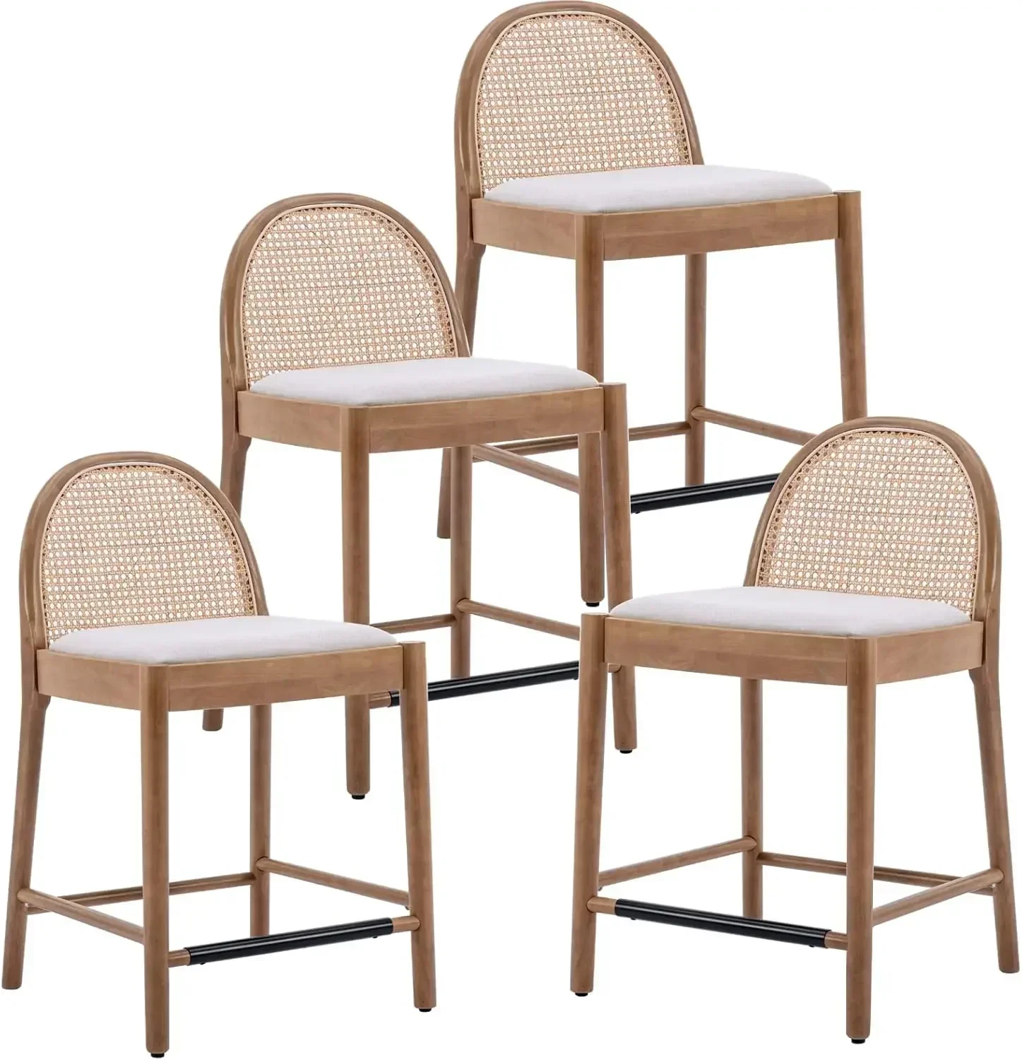 Sgabelli da bancone moderni Set di sgabelli da bancone da 4,26 pollici con schienali in rattan, comodi sgabelli in rattan per isola cucina, Beige
