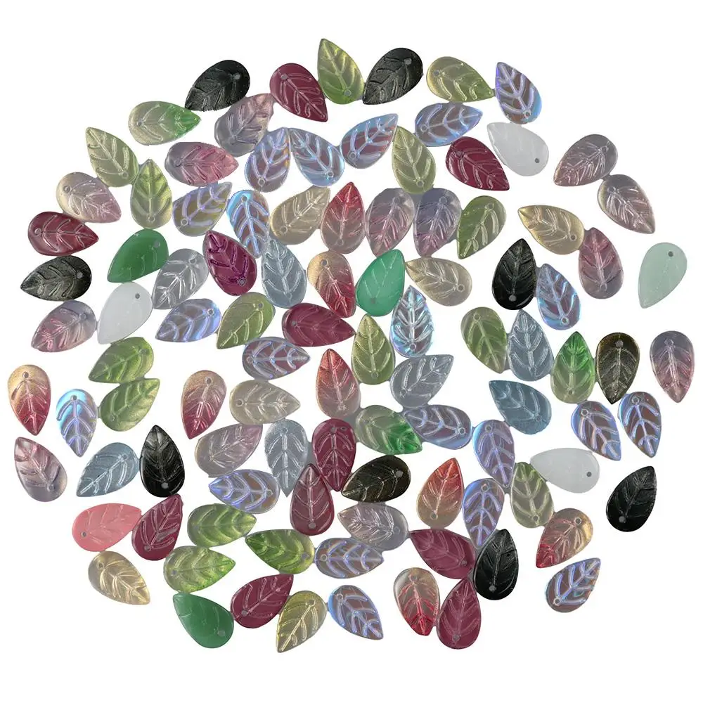 

100PCS Leaf Crystal Glass Beads, Colorful Leaf Beads for Jewelry DIY Making, 11*18mm