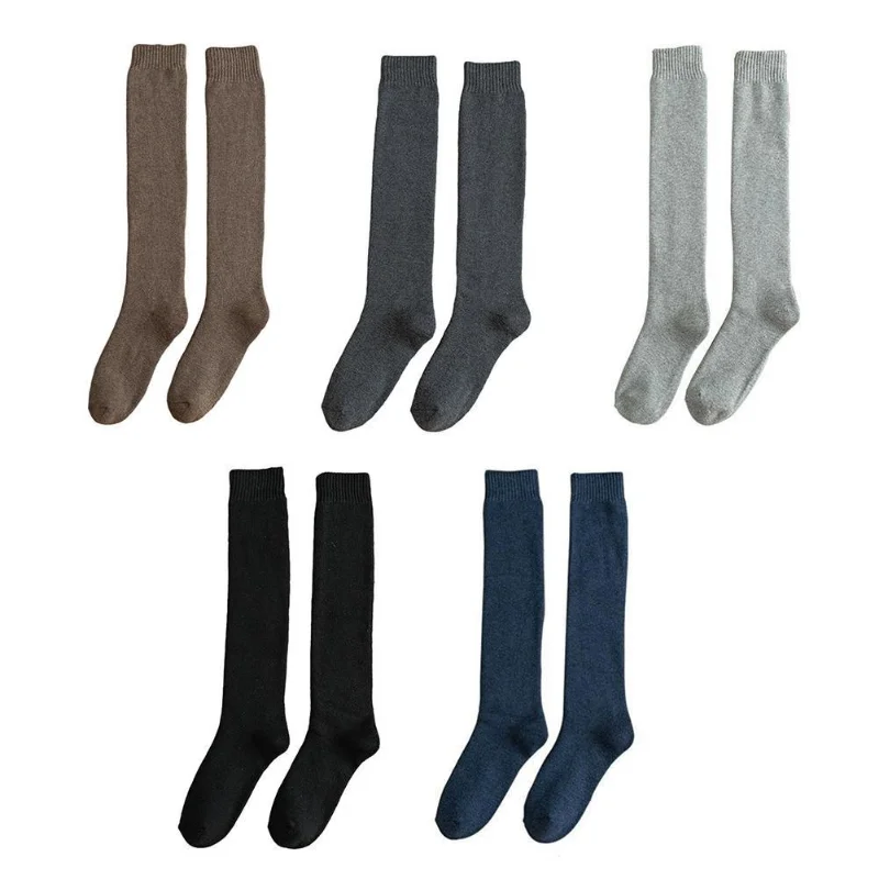 1pair Men\'s Knee Wool Long Socks Winter Thick Warm Harajuku Retro Compression High Tube Male Sock Unisex Plus Velvet Stockings