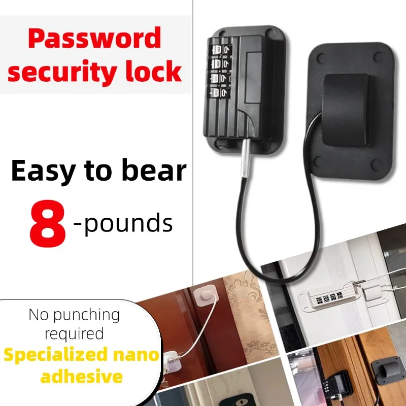 قفل أمان بكلمة مرور بدون مثقاب - قفل خزانة/باب عالي التحمل للأبواب المنزلقة، قفل ثلاجة آمن للأطفال (مضاد للسرقة، للاستخدام المنزلي) #4
