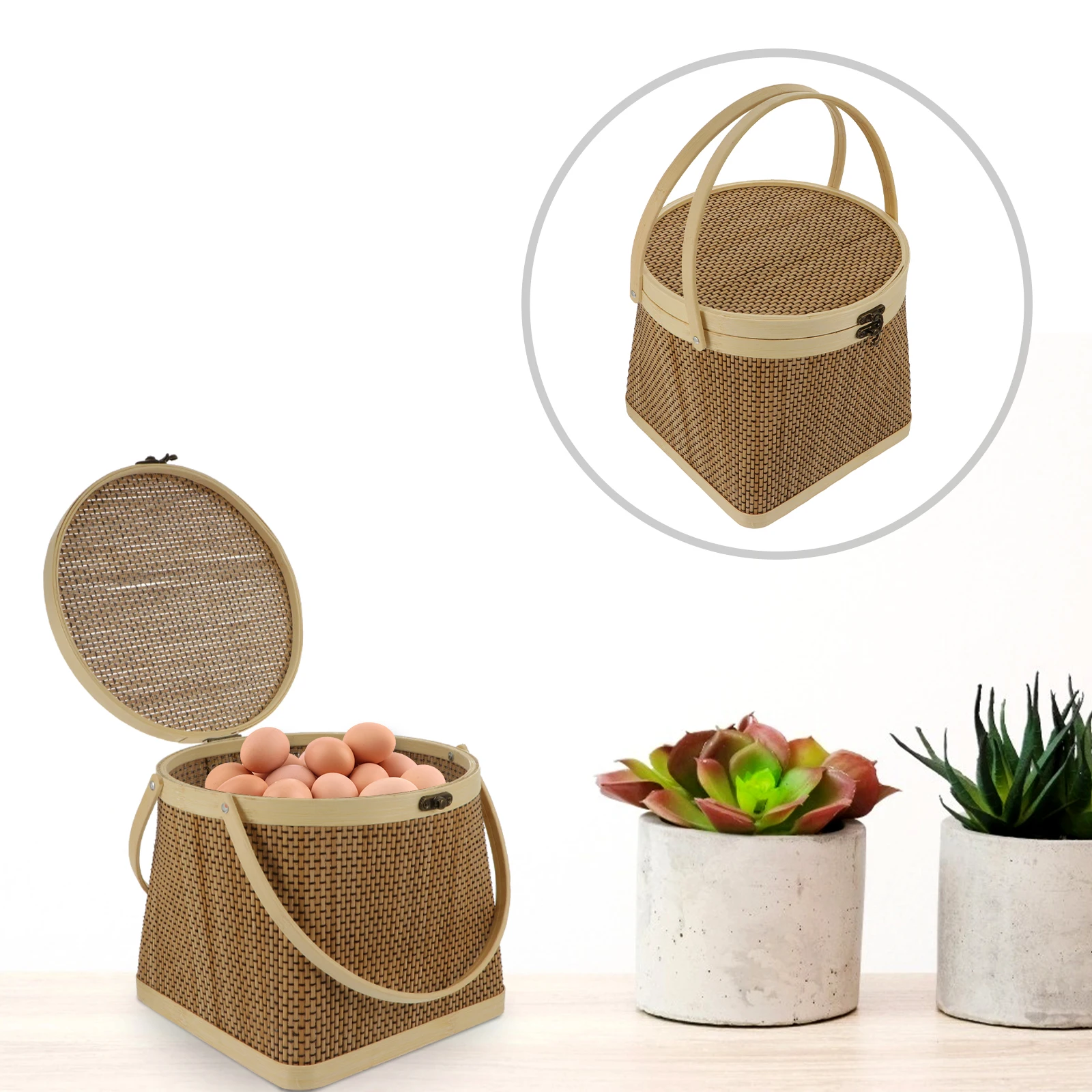 

Bamboo Storage Basket Exquisite Craftsmanship Lock Design Keep Items Clean Safe Suitable for Living Room Bedroom Garden Outdoor