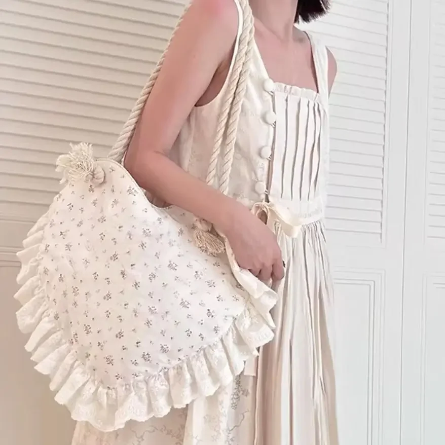 

Floral Shoulder Large Capacity Cotton Lace Cloth Cute Floral Bags for Women