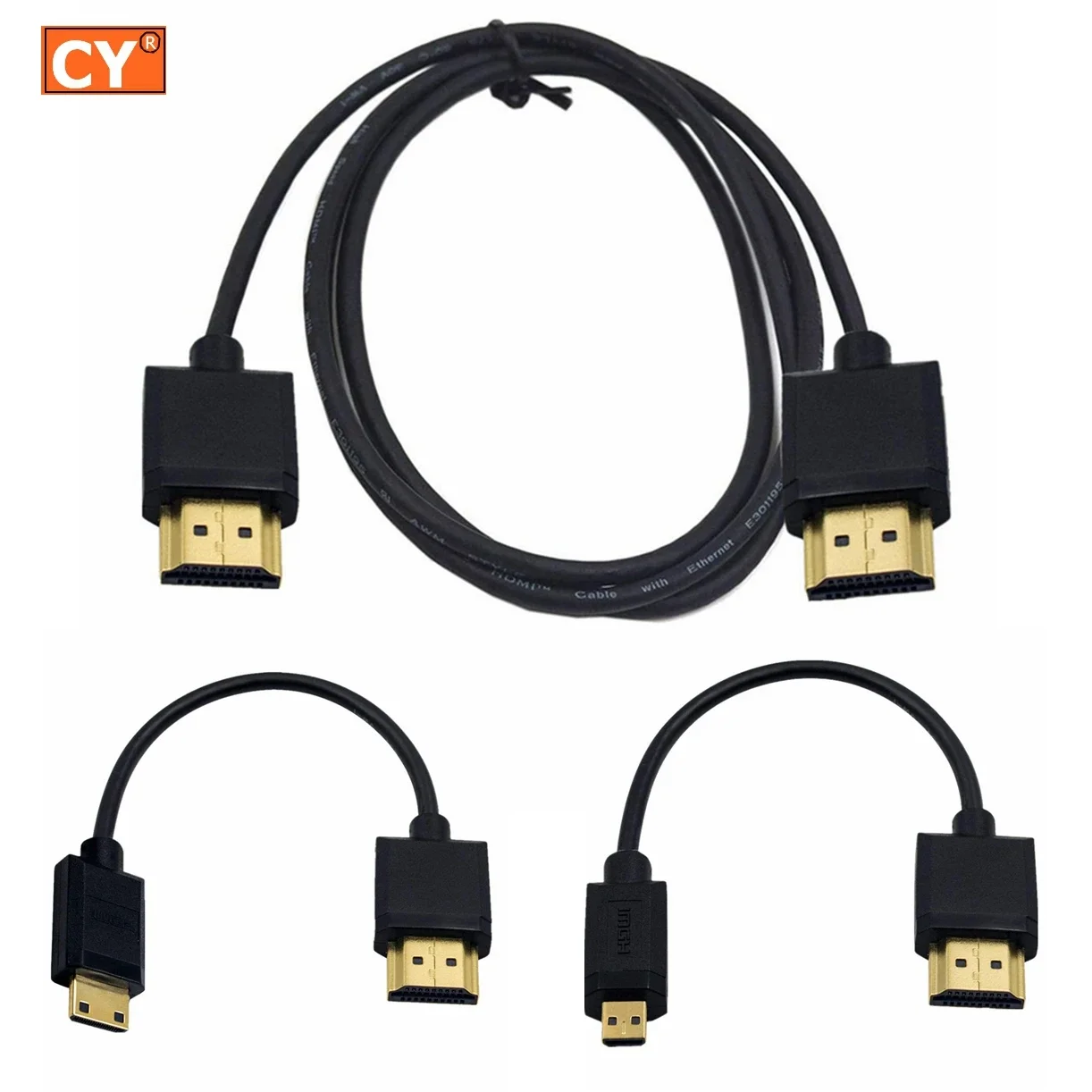 OD 3.2mm Super Soft Micro HDMI To HDMI To Mini Mini HDMI-Compatible Cable Ultra Thin 4k 60hz Portable Short Thin Hdmi 2.0 Coiled