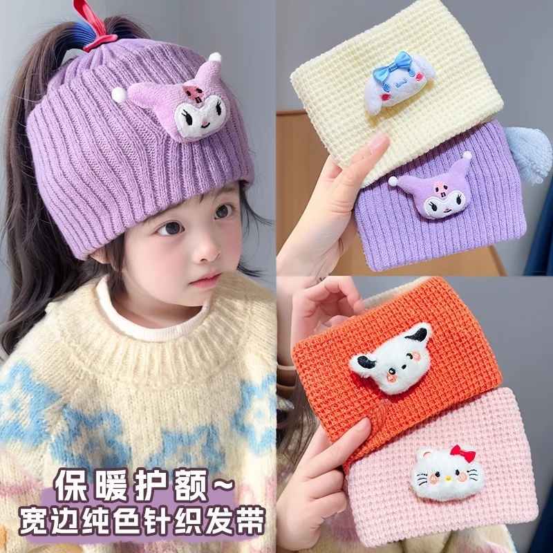 

Autumn Winter Cinnamoroll Kuromi Anime Kawaii MINISO Knitted Headband Cute My Melody Headscarf Warm Decoration Gifts for Kids