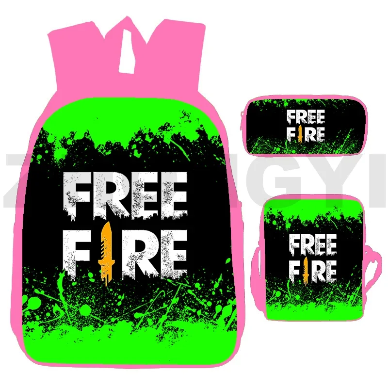 3 Pcs/Set Pink Anime Shoulder Bag Women 3D New Free Fire Garena Backpack Merch Laptop Free Fire Book Bag Back To School Knapsack