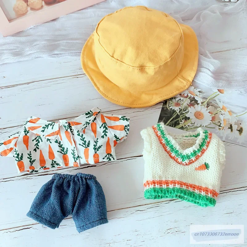 20cm Plush Doll's Clothes Carrot sweater Fisherman hat jeans pants Outfit for Korea Kpop EXO Idol Dolls Clothing Fans Gift