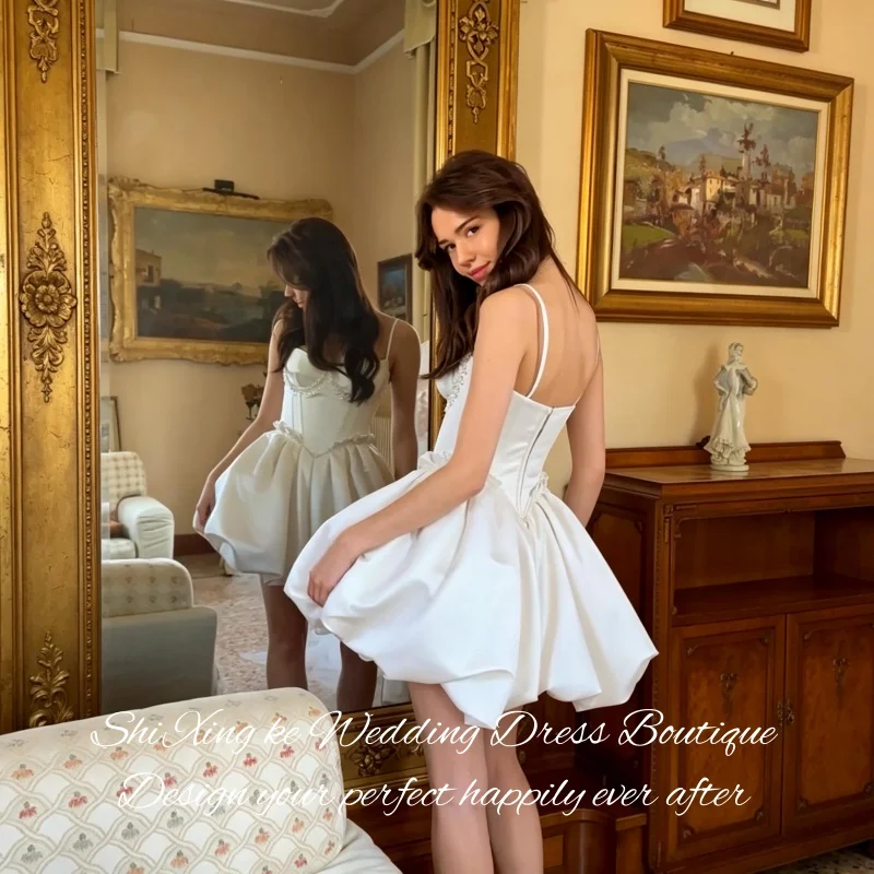 Corset Basque Waist Mini Wedding Dress 2026 Sweetheart Satin Pearls Bow Party Gown Vestidos De Novia Customized