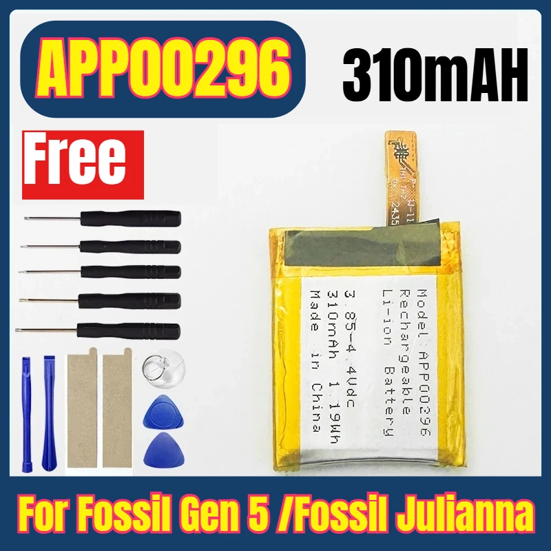 

310mAh 3.8V Smart Watches Batteries for Apack APP00296 for Fossil Gen 5 /Fossil Julianna HR FTW6035 +Tools