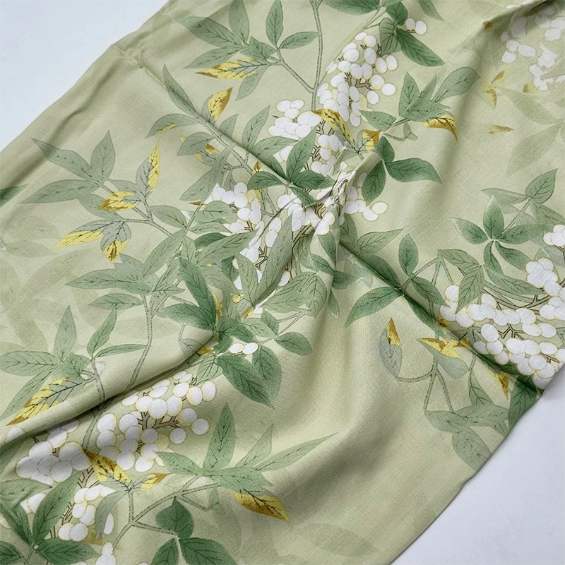 New Chinese Style Printed Rayon Fabric By The Meter for Clothes Pajamas Furniture Decoration Sewing Cloth Flowers White Green