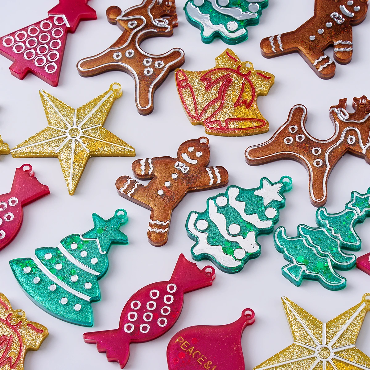 Christmas Series Earrings Pendant Silicone Mold DIY Gingerbread Man Elk Snowflake Jewelry Keychain Molds Epoxy Resin Craft Makin view 3