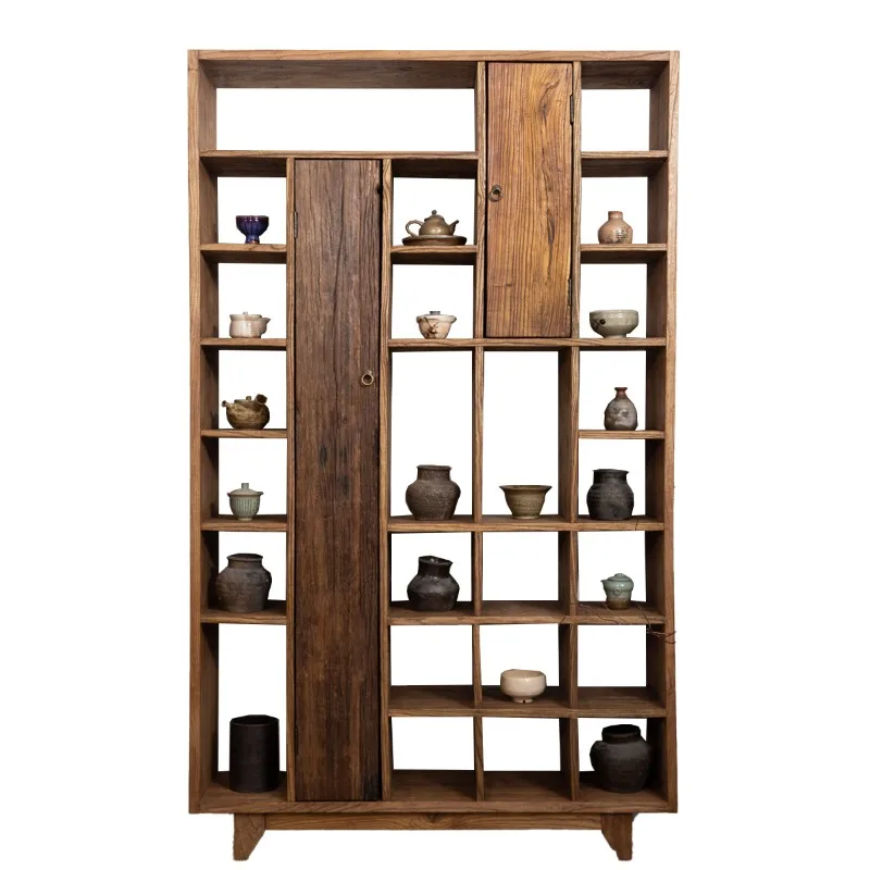 Solid wood antique display cabinet, antique tea room storage rack, furniture, tea cups, Duobao Pavilion storage cabinet