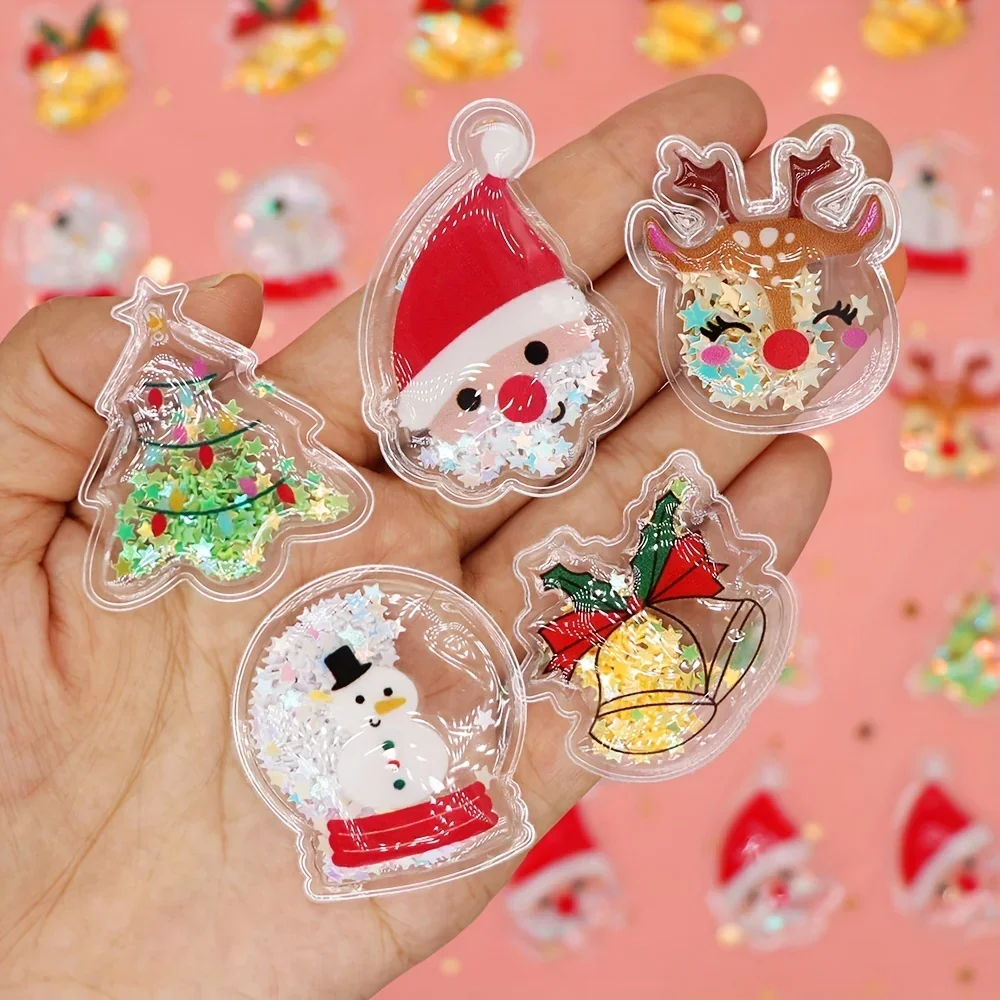 20pcs PVC Quicksand Five-pointed Star Sequins Christmas Snowflake Santa Gloves Elk Party Decoration Handmade DIY Accessories