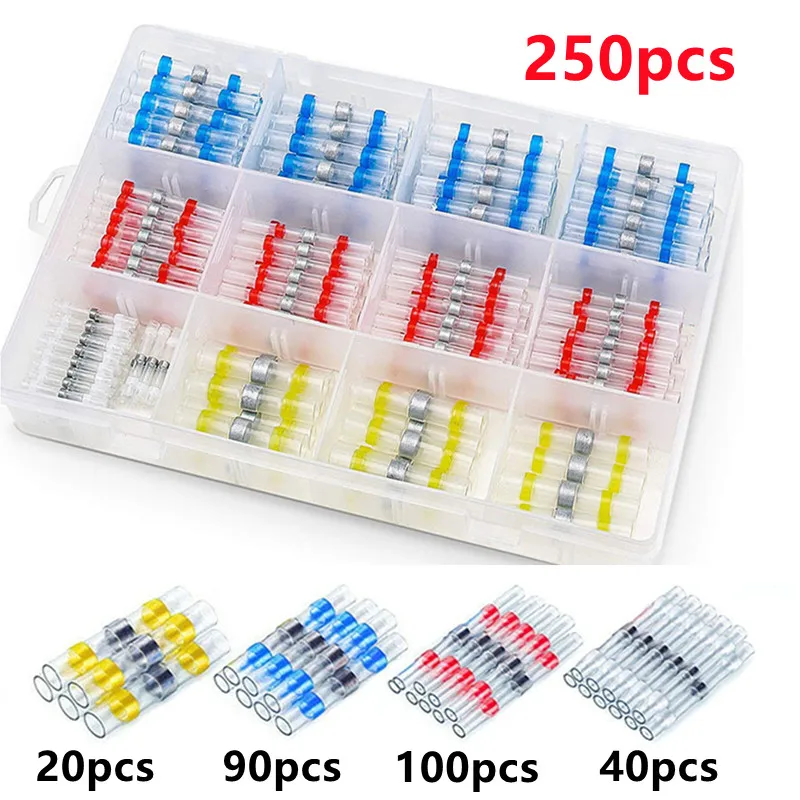 50-1000 stücke Schrumpf Solder Dichtung Draht Anschlüsse Kit Wasserdichte Butt Elektrische Terminals Isolierte Splice Marine Automotive