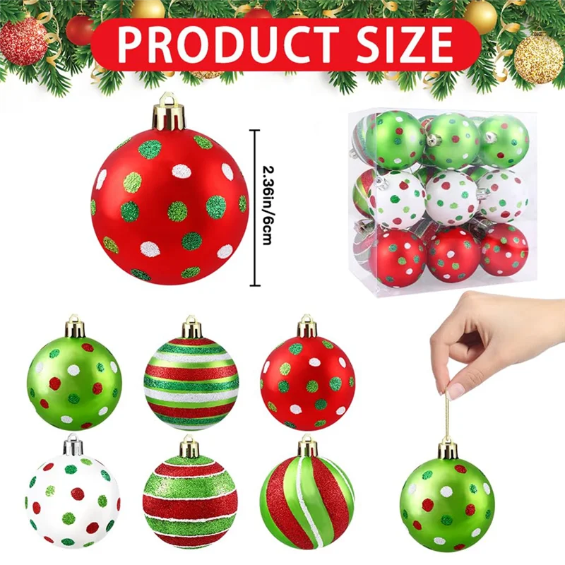 ABRB-18Pcs bolas de natal ornamento 2.4 Polegada brilhante pendurado bolas de natal para decoração de árvore, para casa interior decoração do feriado