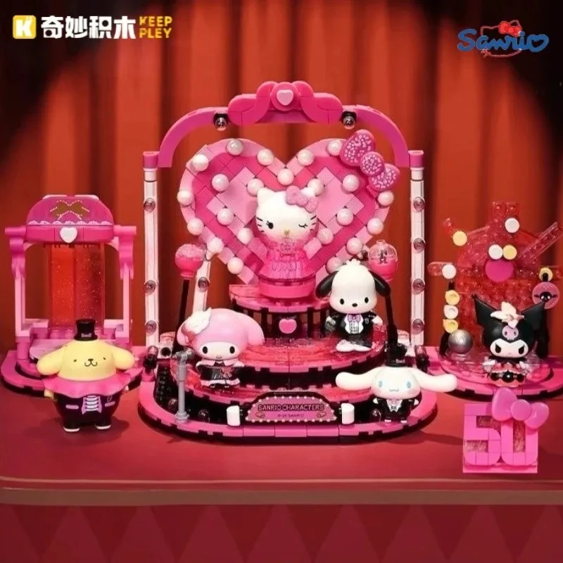 Keeppley Sanrio Assembled Building Blocks Kuromi Shines Broadway Kawaii Toy Hello Kitty Model Desktop Ornaments Holiday Gifts