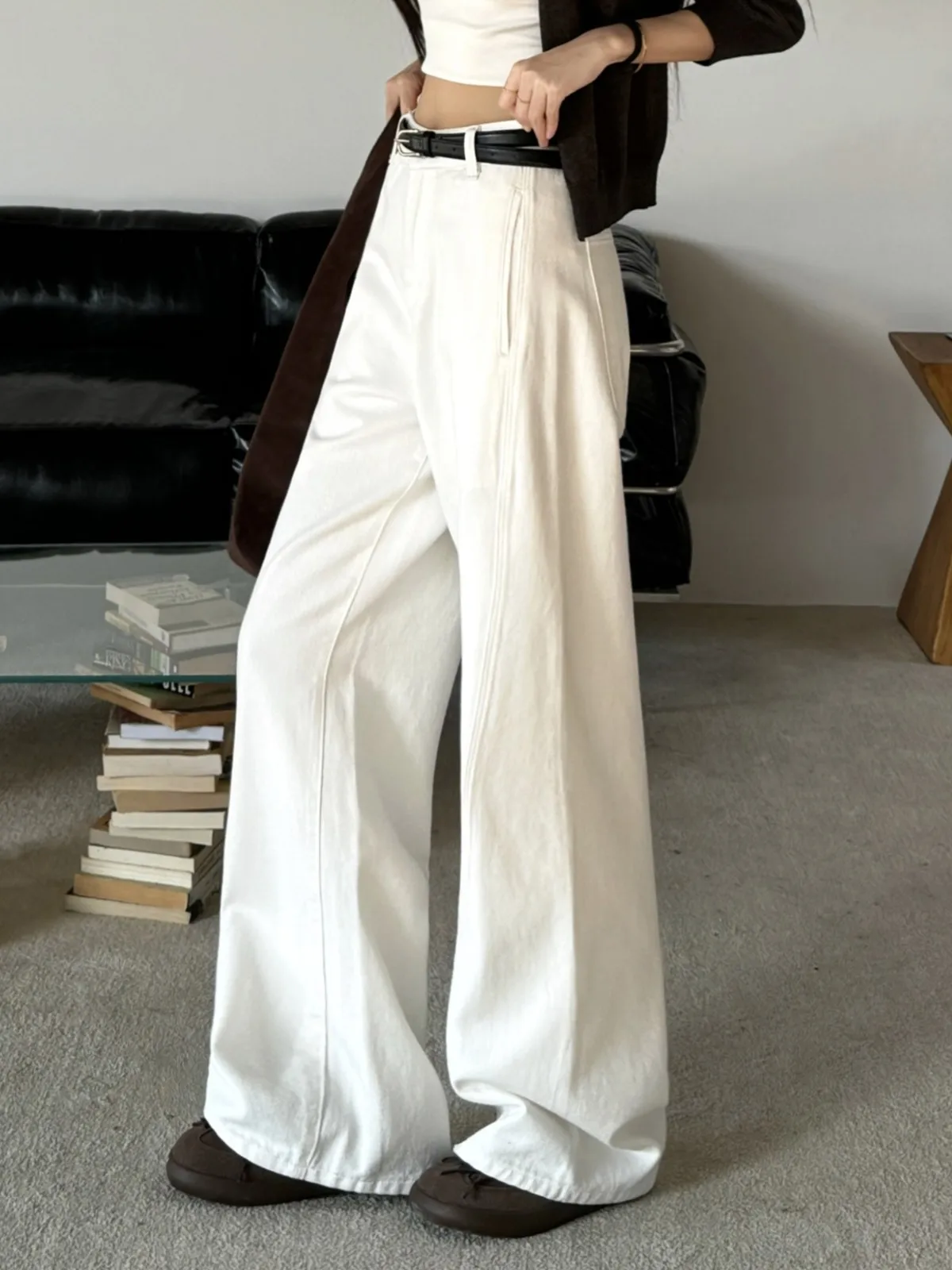 

ZHISILAO New White Wide Leg Straight Jean Women Vintage Y2K Loose Full Length Denim Pants Streetwear 2024