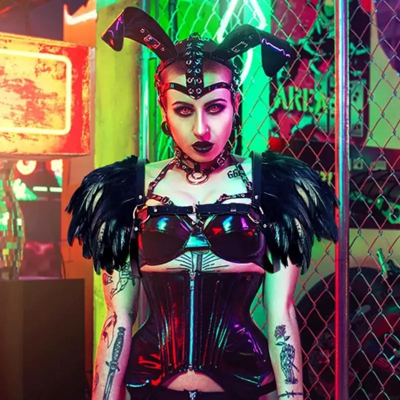 B95F średniowieczne pióro wzruszając ramionami szal na ramię peleryna kostiumy na Halloween