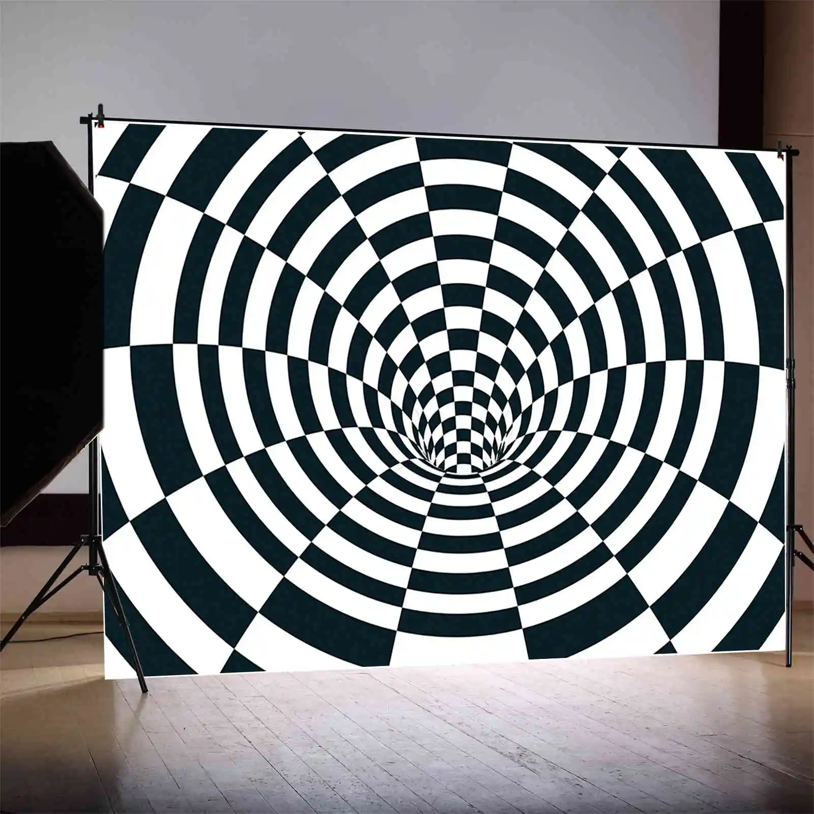 MOON.QG 3D Black White Visual Illusion Wall Backdrop Hypnotic Geometrical Photo Background Sign Studio Photo Photography Props