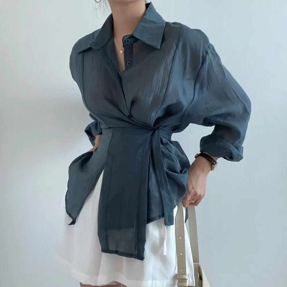 

Fashion Long Sleeve Irregular Women Shirt Loose Casual Sunscreen Blouse Elegant Office Women Button Ladies Shirts Tops