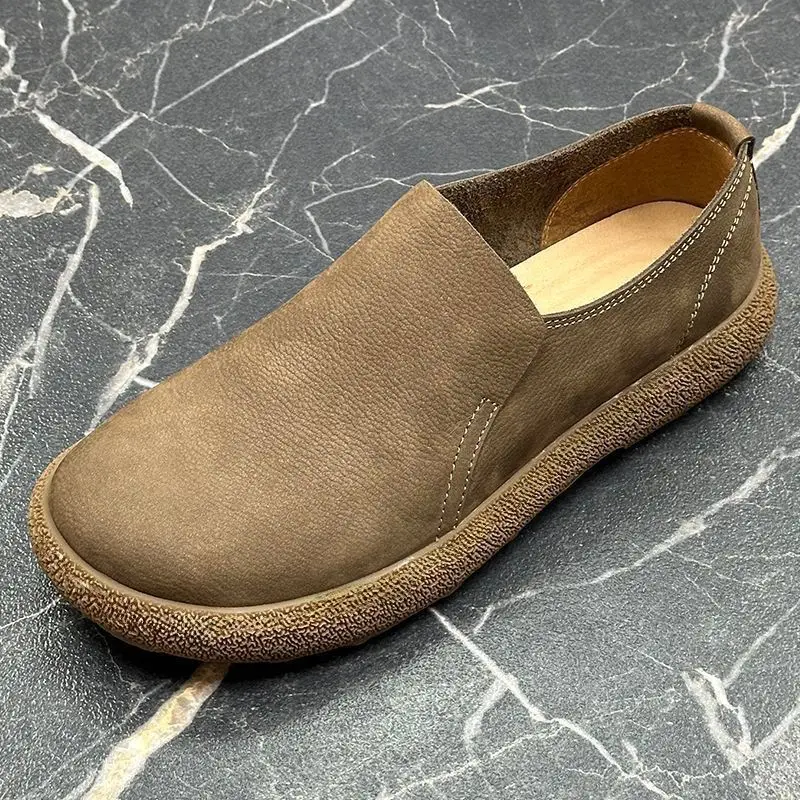 2026 Men's Suede Leather Comfort Loafers Fashion Suede Flats Classic Round Toe Soft Leather Loafers Flat Casual Slip-on Shoes