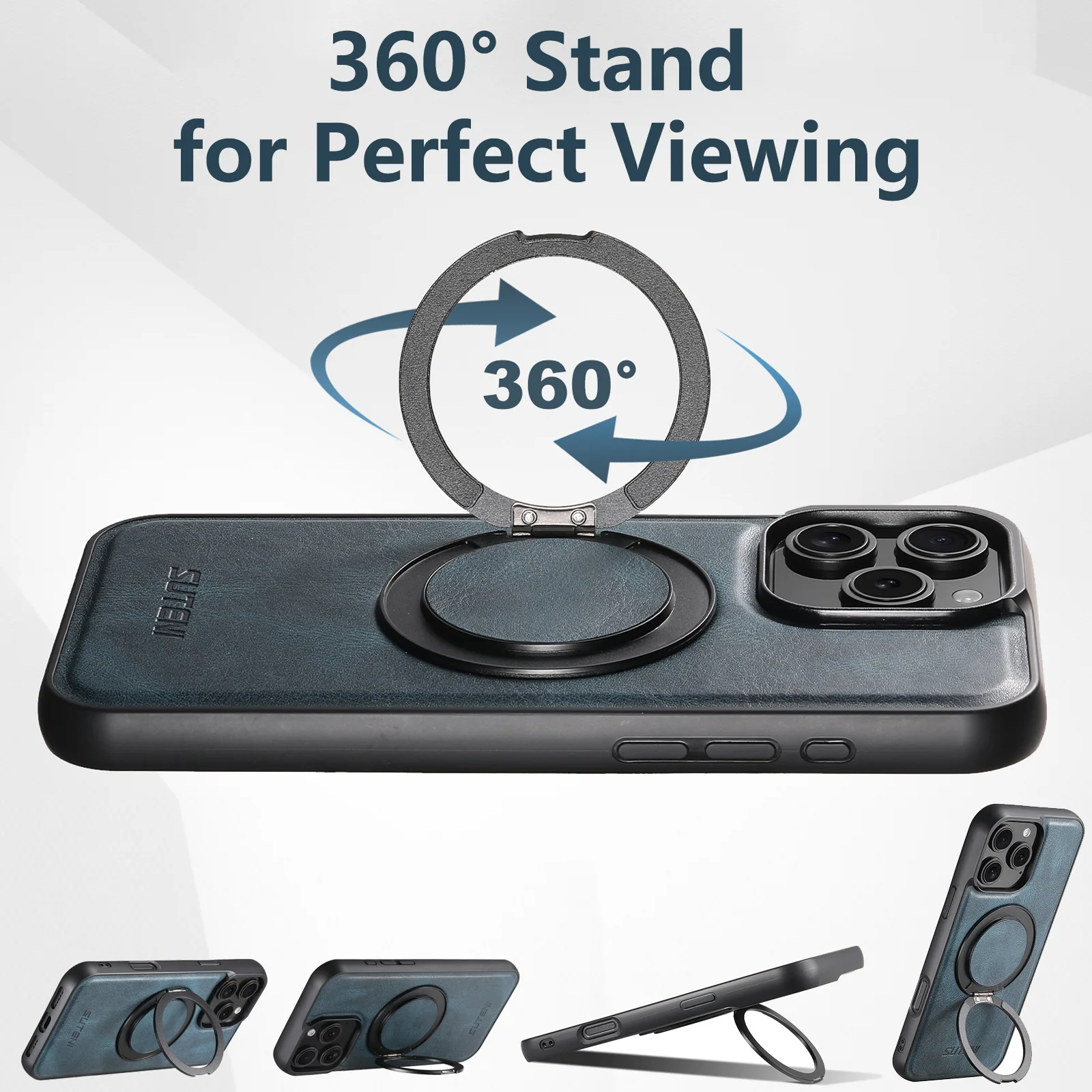 

360 ° Кожаный чехол с магнитной беспроводной зарядкой для iPhone 17, 16, 13, 12, 14, 15, Pro Max 16 Plus, чехол-подставка с кольцевым держателем