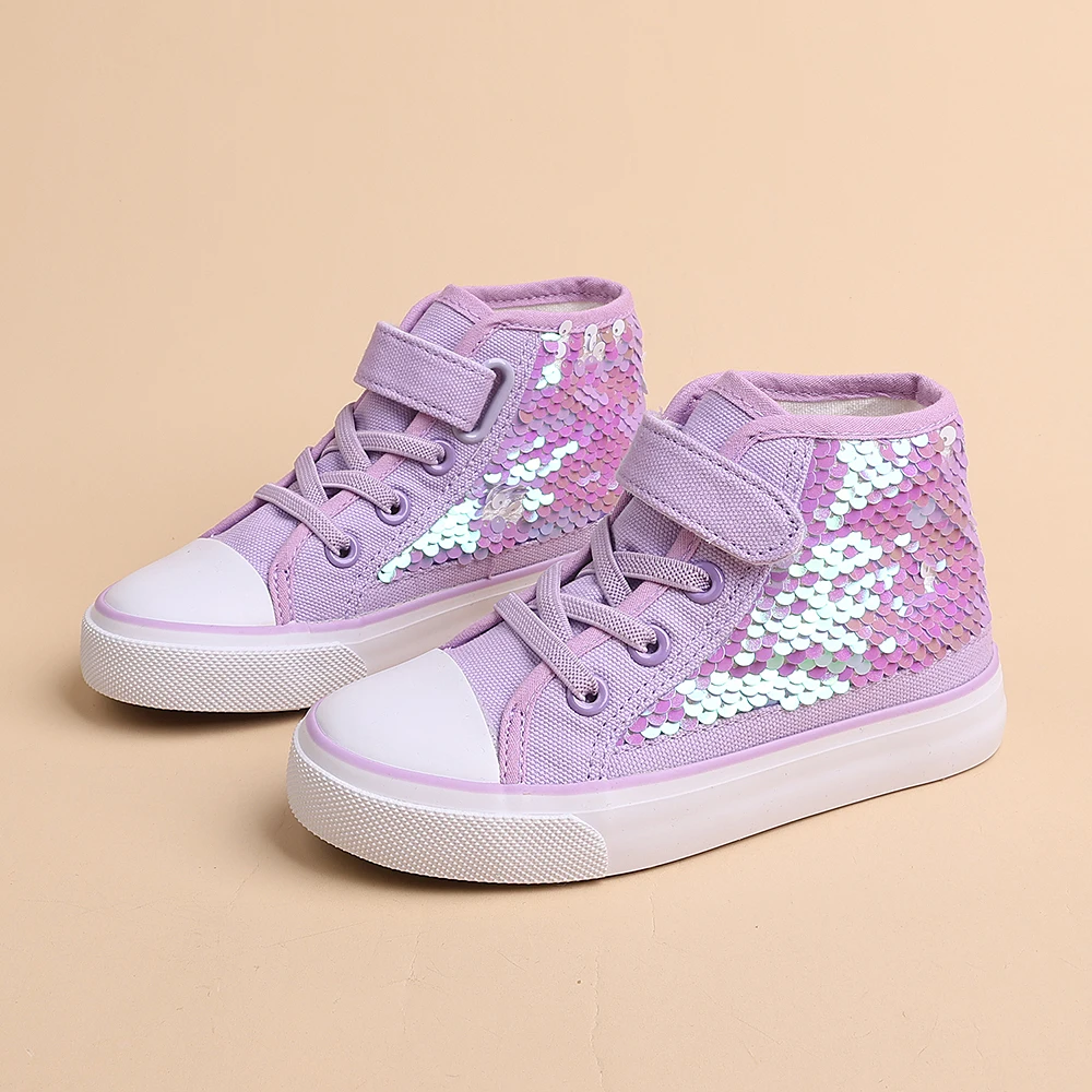 COMFY KIDS Girls Mid-Top Canvas Shoes 3-12 Years Old Purple Fantasy Scale Princess Style Double Closure Comfortable