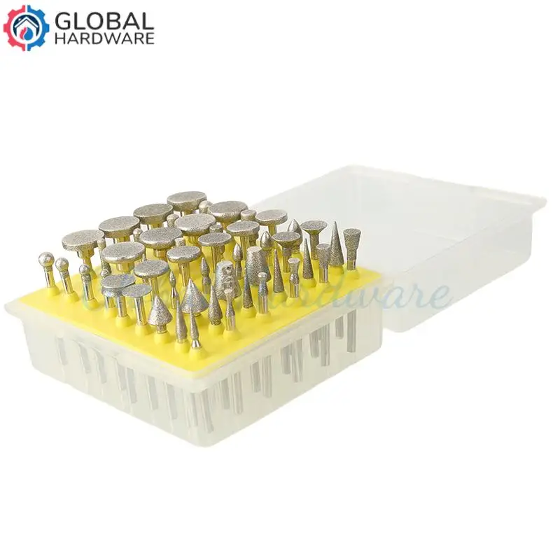 50PCS Diamond Coated DIY Metalworking Grinding Grinder Head Glass Burr Electric Drill Rotary Tools for Stone Ceramic Glass