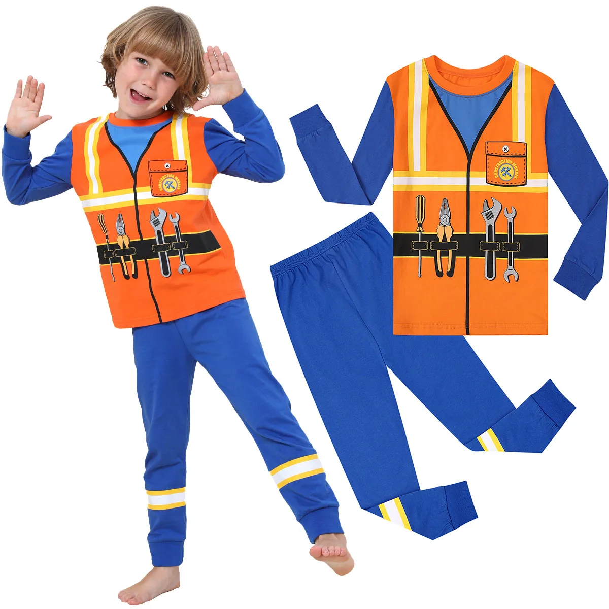 Kids Construction Worker Pajamas Toddler Preppy Handyman Clothes Boys Halloween Costume Girl Preschool Career Day Game Outfits