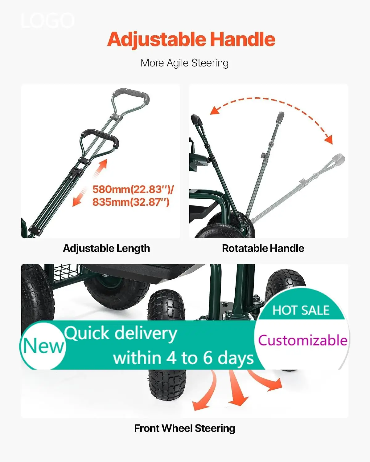 Garden Seat with Wheels, Rolling Garden Stool with Height Adjustable & 360° Swivel Seat, 400lbs Weight Capacity