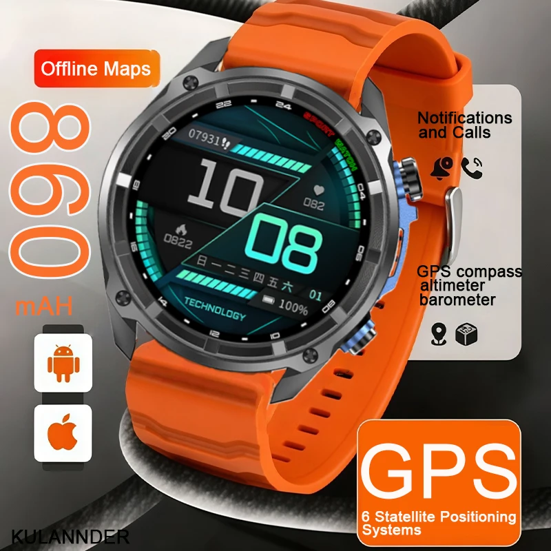 

2025 New GPS SmartWatch Offline Maps 4GB Memory Video Player Military Sports Smart bracelet Men 50m Swimming Waterproof Sapphire