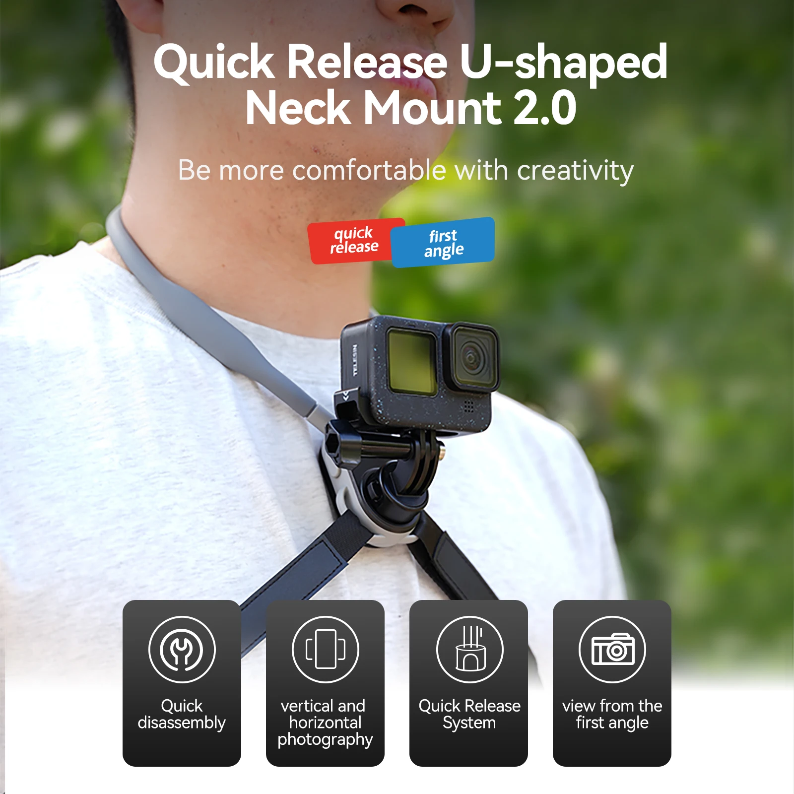 TELESIN Quick Release Silicone Neck Mount Magnetic Hold for GoPro Hero 12 Insta360 DJI Osmo Action 4 Action Camera Accessories