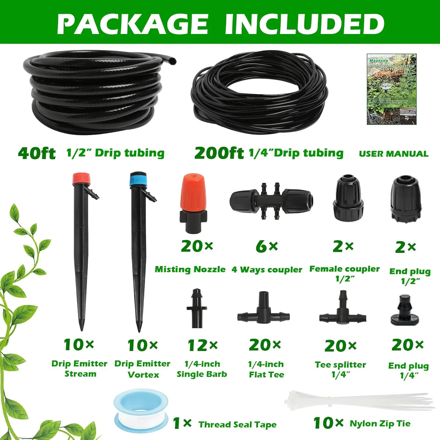 240FT Drip Irrigation System Kit, Automatic Garden Watering Misting System for Greenhouse