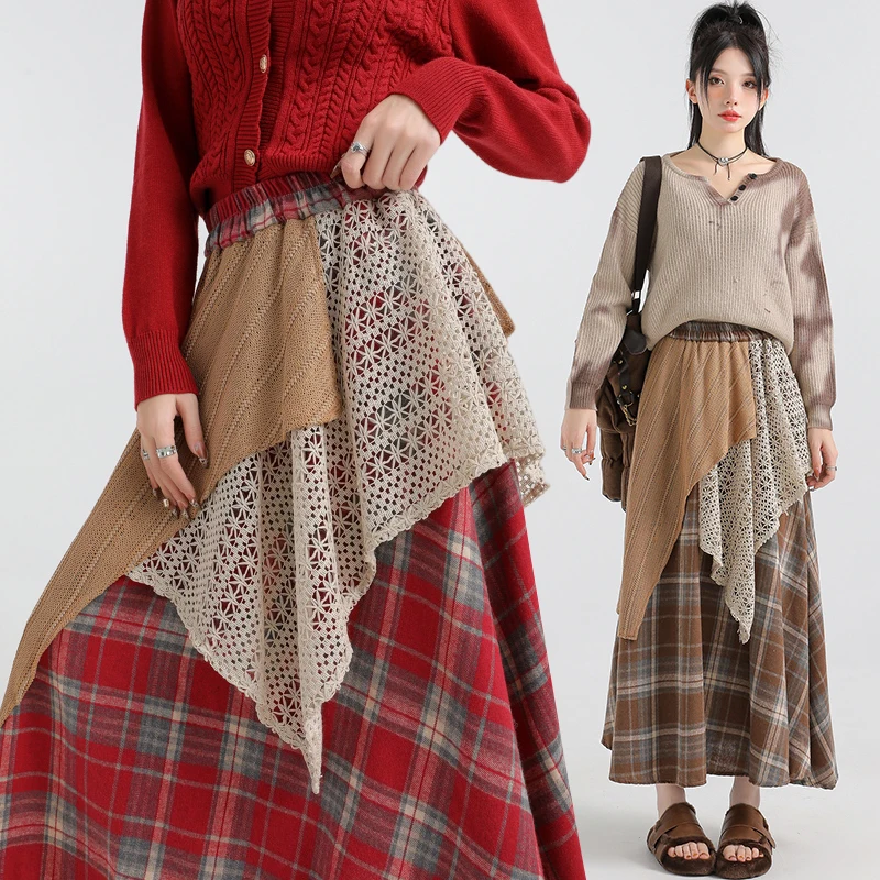 Women's Autumn/winter A-line Skirt Y2K High Waist Streetwear Harajuku 2000s College Retro Scottish Style Long Skirt Clothes 2025