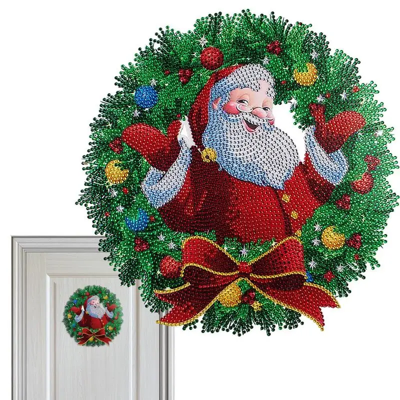 5D Diamond Paint Kits DIY Santa Painted Round Wreath Full Drill Crystal Rhinestone Painting Embroidery Painting Christmas Decor