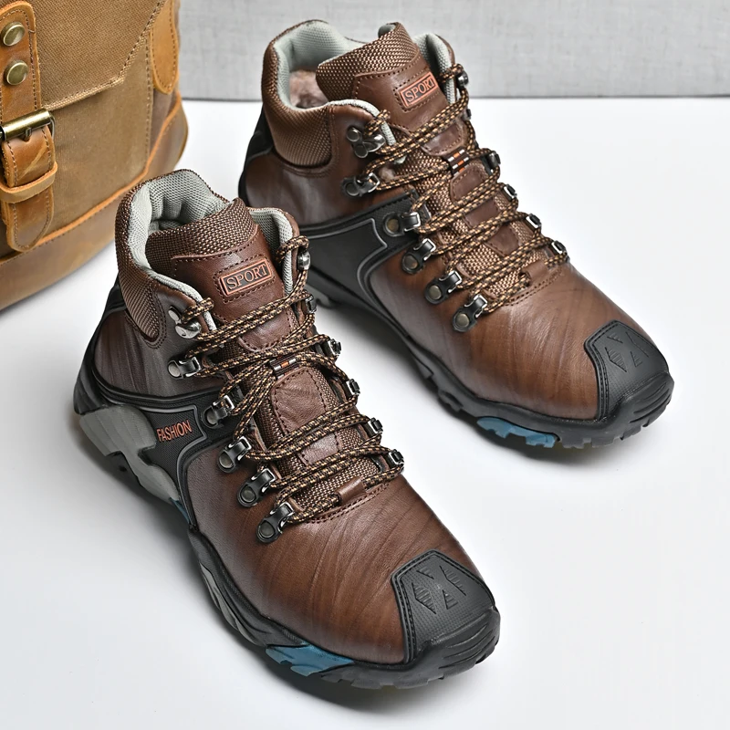 2023 Winter New Men\'s Outdoor Hiking Shoes Thick Soled Work Clothes Shoes Men\'s High-quality Ankle Boots Warm Cotton Shoes