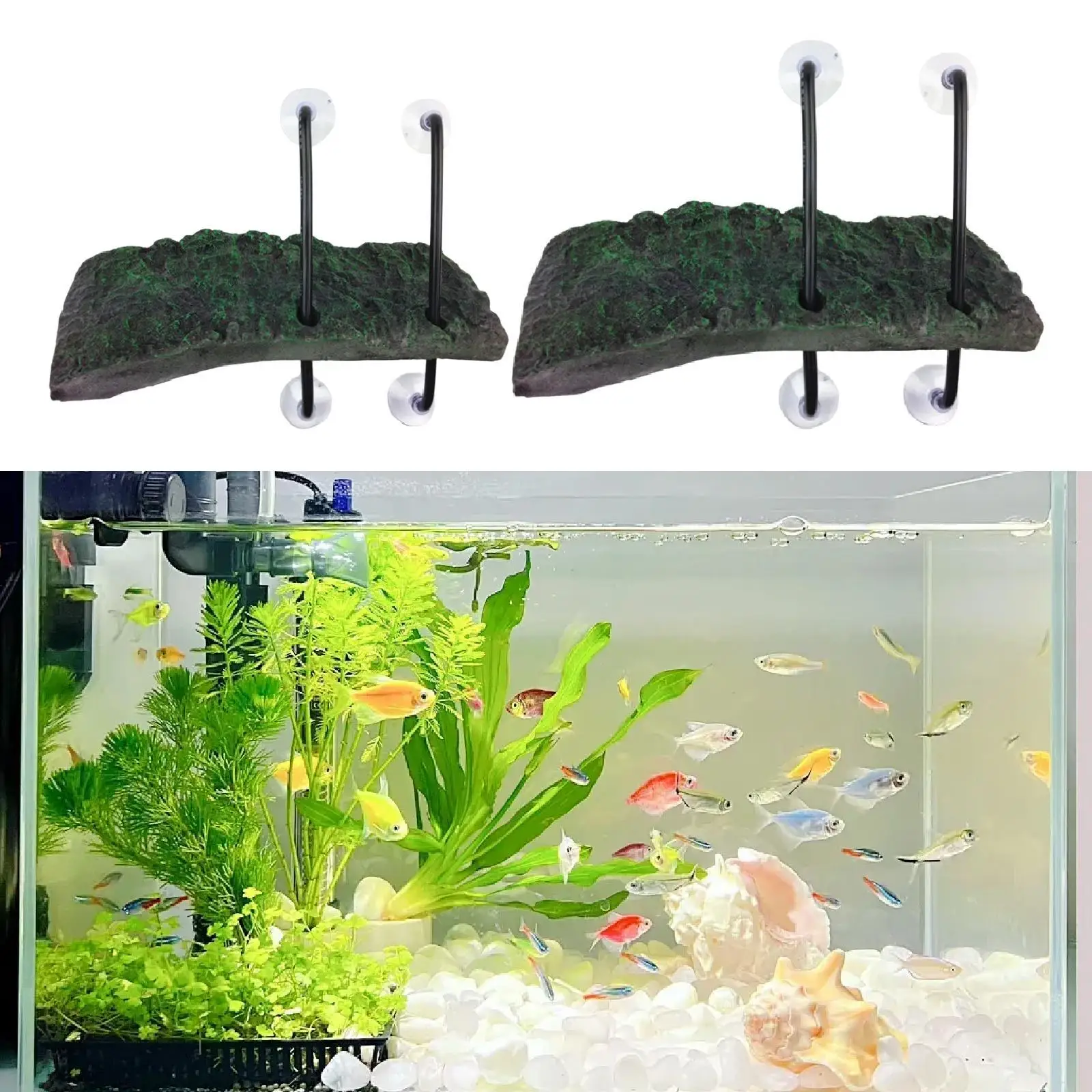 Turtle Basking Platform Floating Resting Terrace with Suction Cups Rock Landscaping Decoration Reptiles Dock for Salamanders