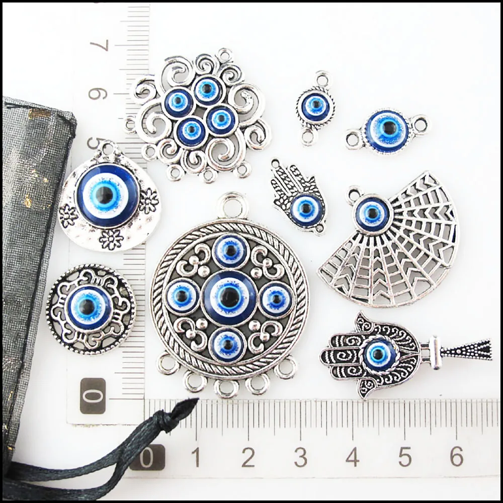 Fashion New Fans Palm Heart Flower Charms Blue Resin Pendants Connectors Tibetan Silver Plated