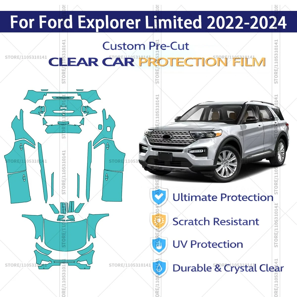 Pre-Cut Paint Protection Film PPF Transparent Car Film Professional Automotive  PPF For Ford Explorer Limited 2022-2024