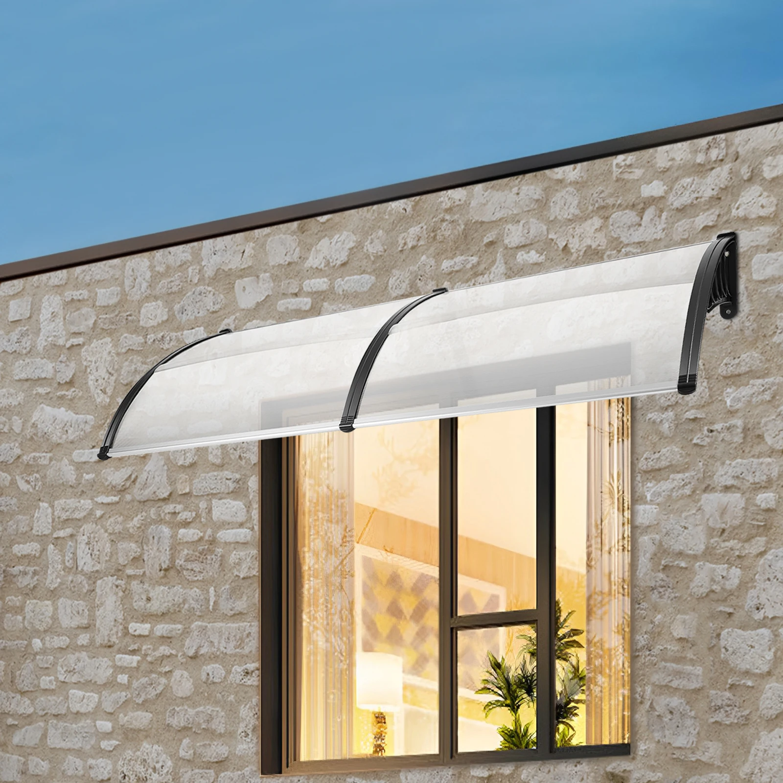 2026 Neu 90x200cm Wandmontierte Bogenförmige Überdachung aus Klarem Polycarbonat PC Moderne Design-Markise Wetterfester Sonnenschutz Regenschutz für Außenterrassen B1 Flammhemmend – Detail 12
