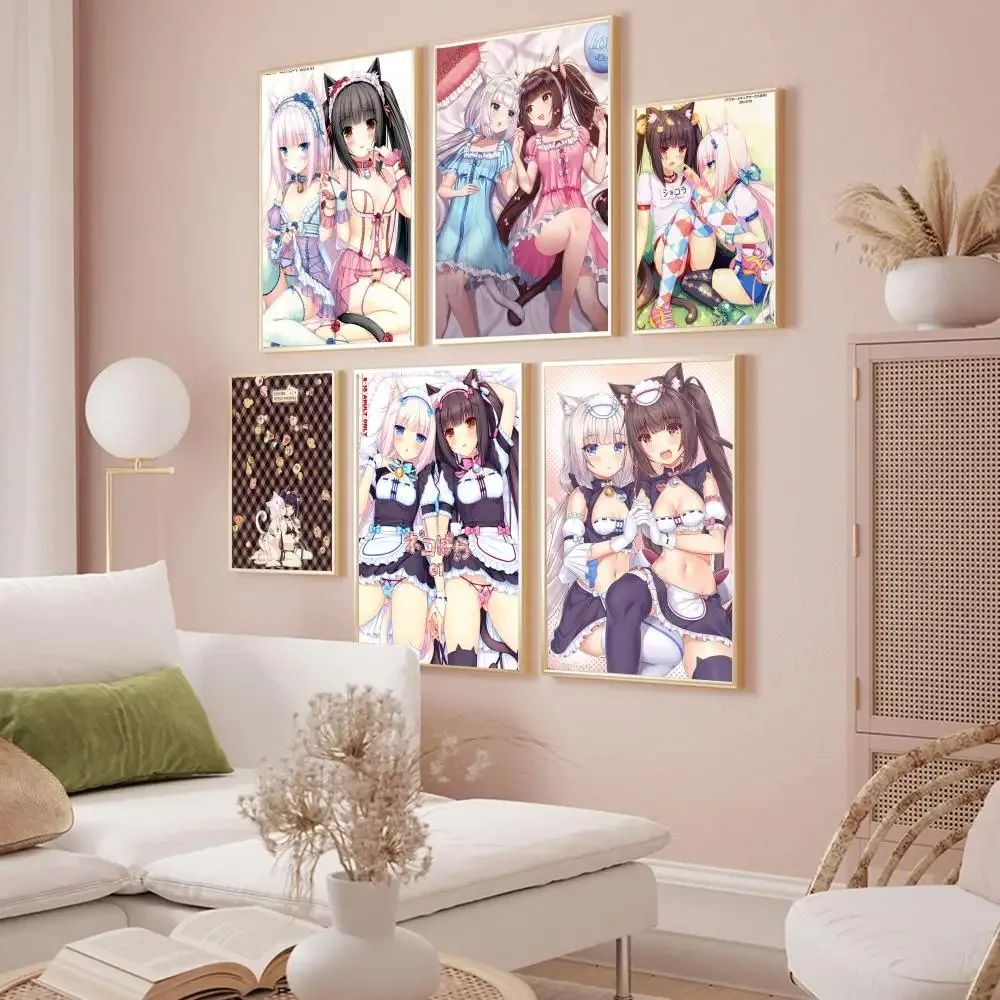 Nekopara-pósteres de Anime Neko Para chocolate Vainilla, decoración Vintage pegajosa Para habitación, hogar, Bar, cafetería, decoración Kawaii Para habitación