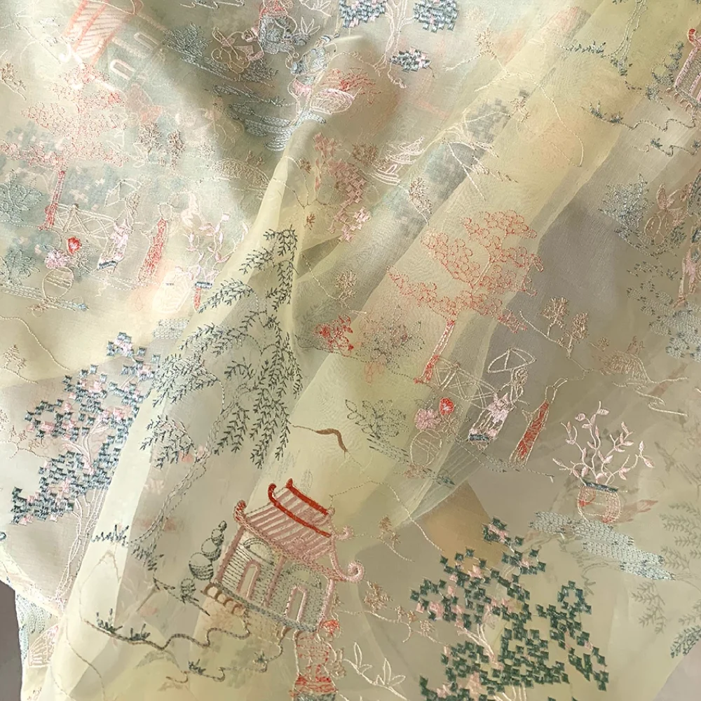 

Прозрачный изящный домик на дереве, дышащая высококачественная жесткая шелковая ткань из органзы с вышивкой для женщин, шаль, свадебное платье