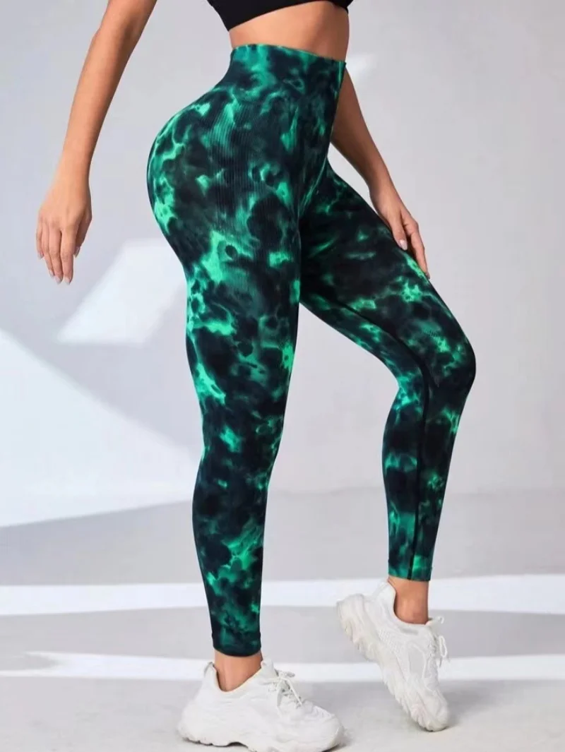 Frauen nahtlose Leggings Fitness Yoga Hosen hohe Taille Krawatte Färbung Leggings Workout Scrunch Beute Heben Sport Gym Strumpfhosen weiblich