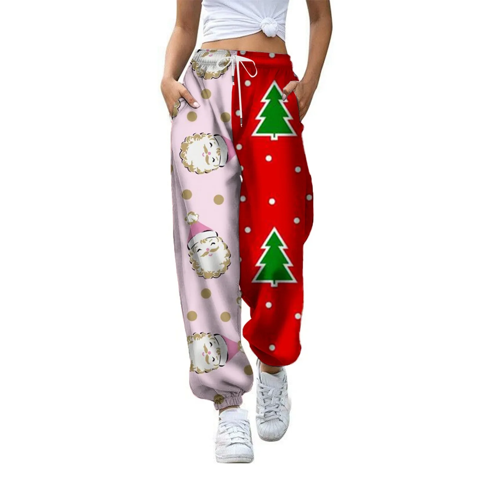 

2023 New Summer Women's Loose Sports Drawstring Sweatpants Printed Christmas Women's Casual Pants Trousers Women