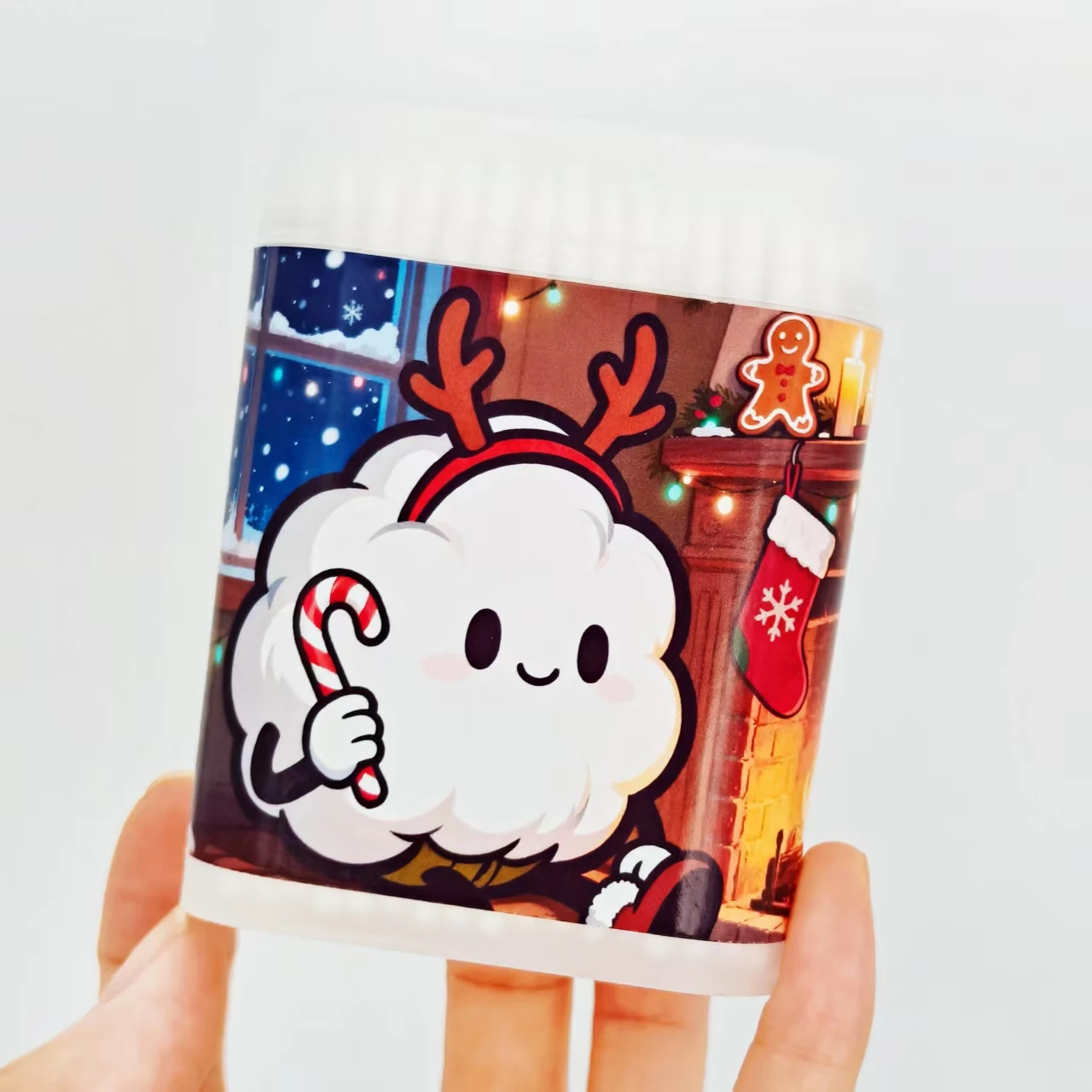 200개/400개 크리스마스 시리즈 패턴 면봉 흰색 미세 축 면봉 선물용 면봉